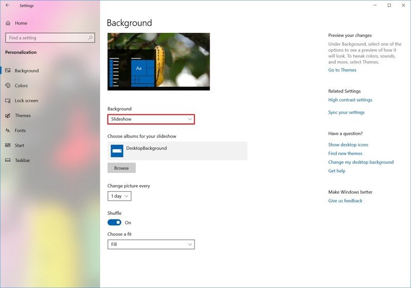 how to adjust slideshow settings windows 10